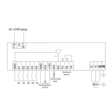 схема подключения преобразователя 220 В Drive-320-1,5kW-220V